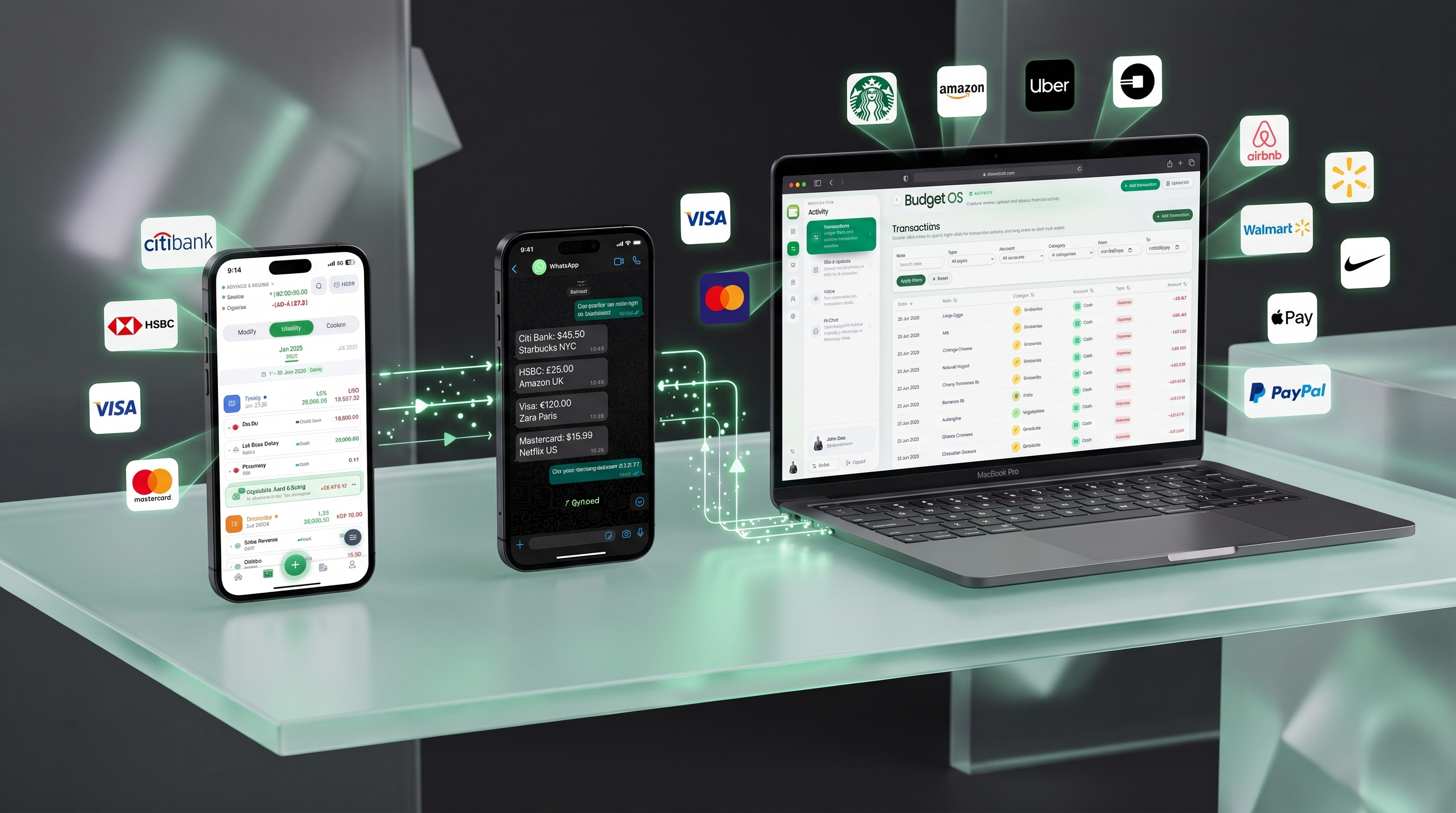 BudgetOS syncing across phone, WhatsApp and Web