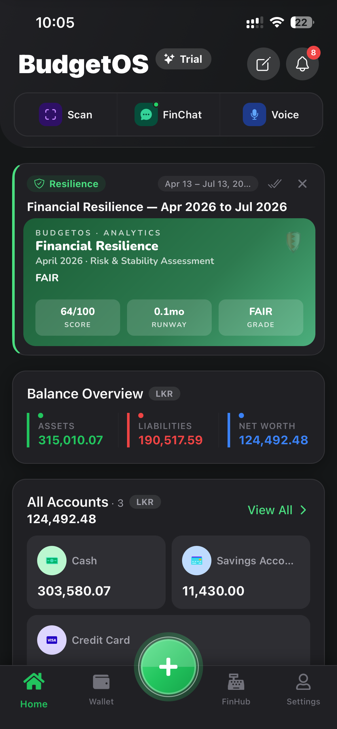 BudgetOS home screen