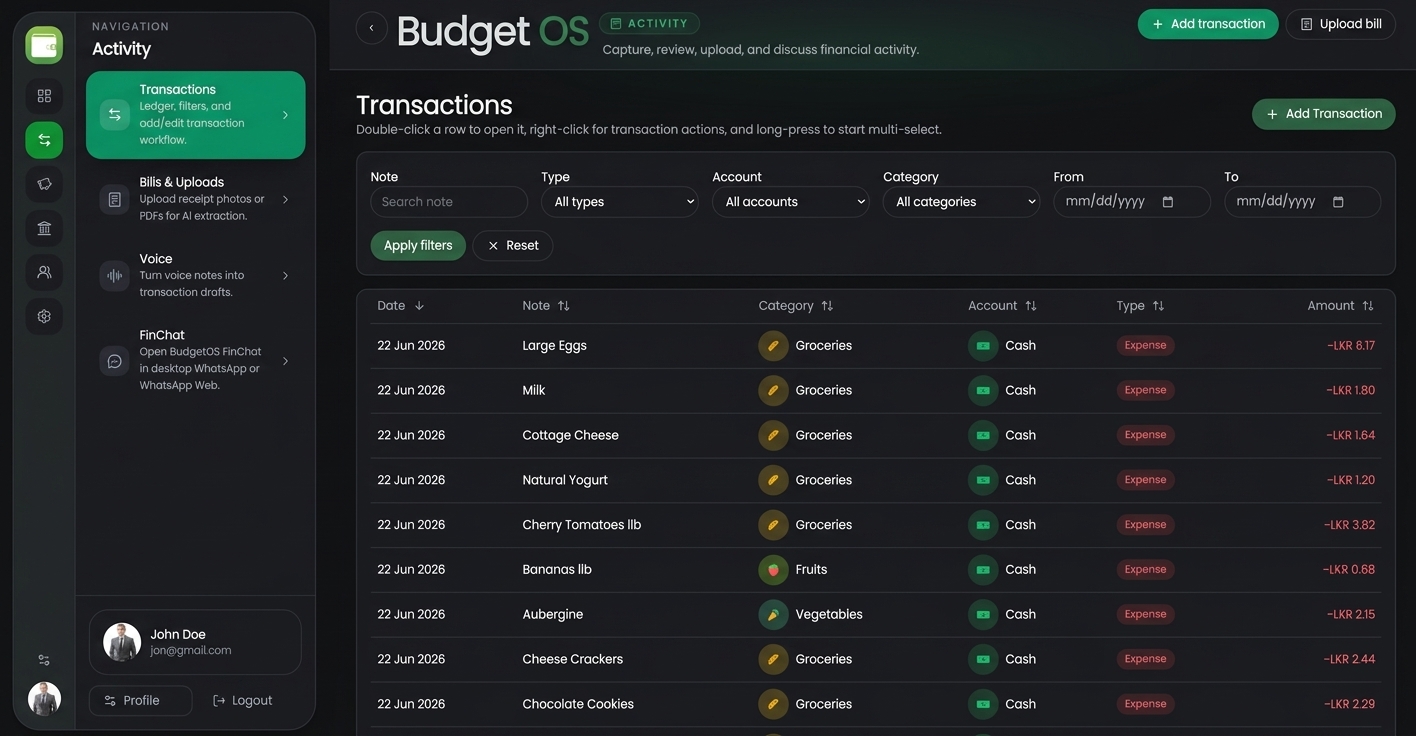 BudgetOS web app screenshot