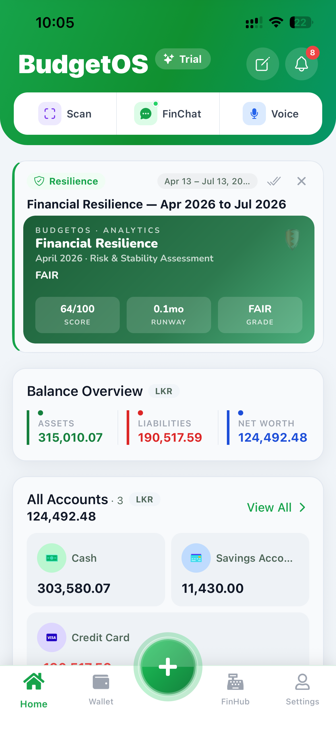 BudgetOS home screen