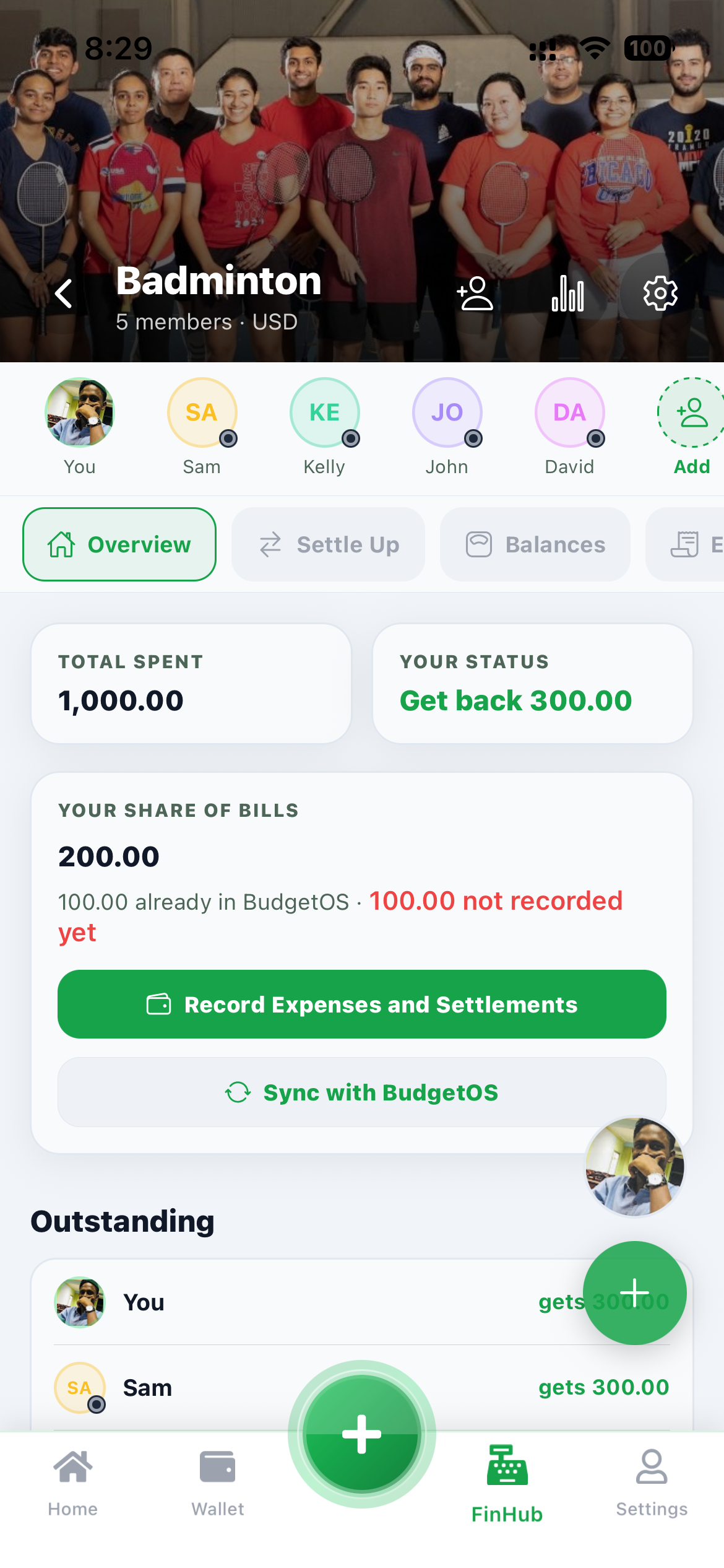SplitBuddy group expense overview in light mode